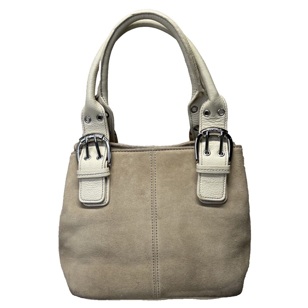 Tignanello Suede Leather Handbag Satchel Brown Purse Double Handles